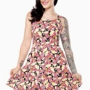 Sleeveless Red & Yellow Popcorn Print Fit-and-Flare Dress